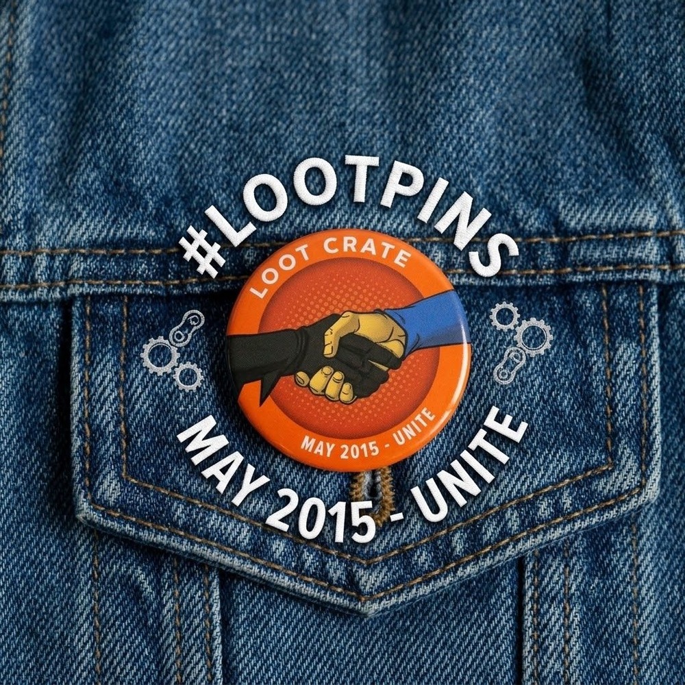 Loot Crate May 2015 Unite Pin Badge Handshake Graphic Orange Button